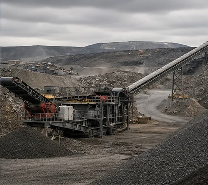 Mining operation with crusher and long-distance conveyor